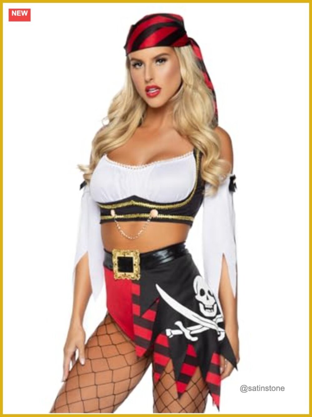 Wicked Pirate Wench 4 Pc Costume Top Sleeves Scarf Bottoms